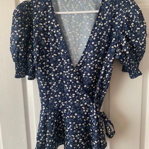 Peplum flower wrap around shirt